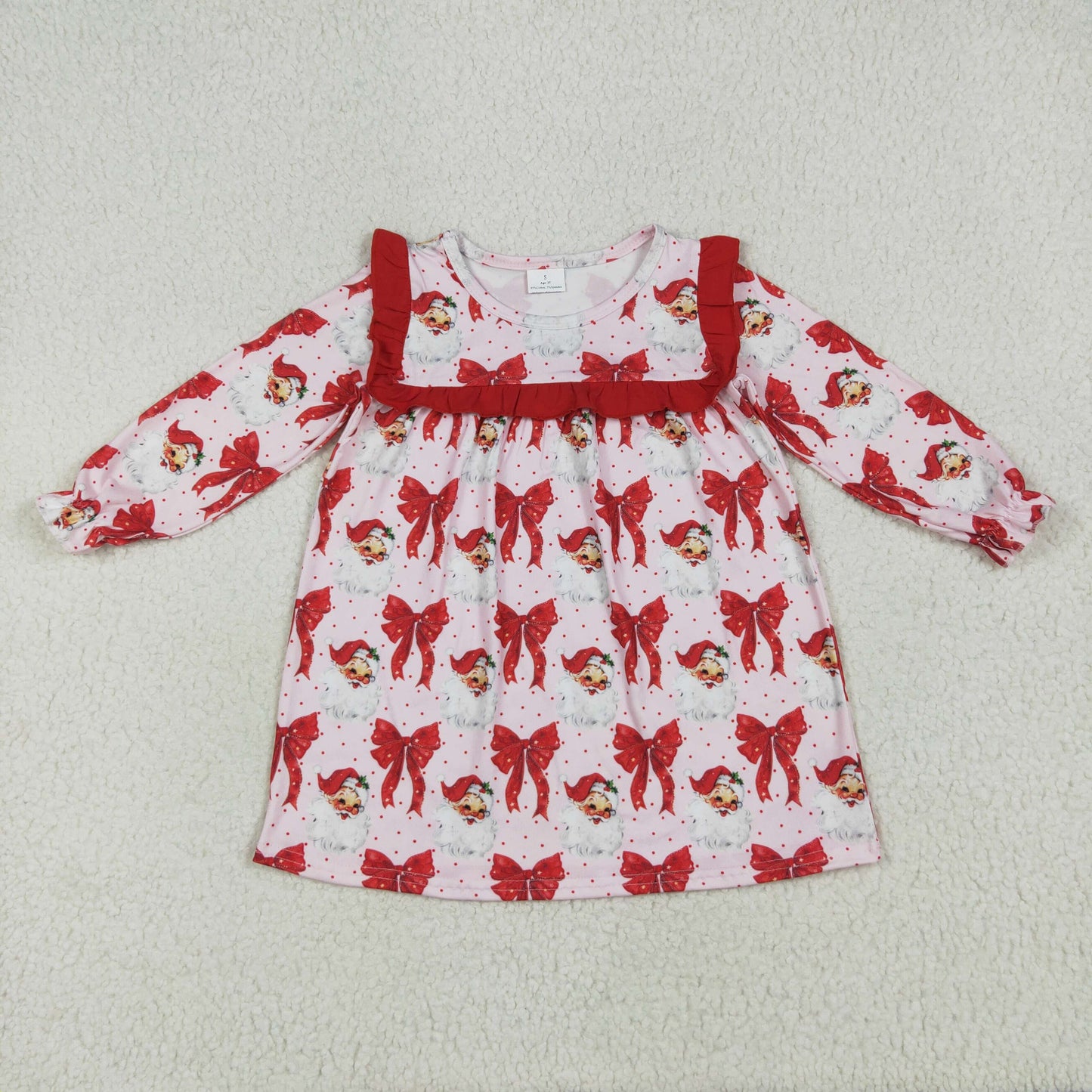 Sibling Family Mama and Girls Christmas Bows Santa Ruffle Fur Sleeve Pajamas Clothes Set Dress Rompers
