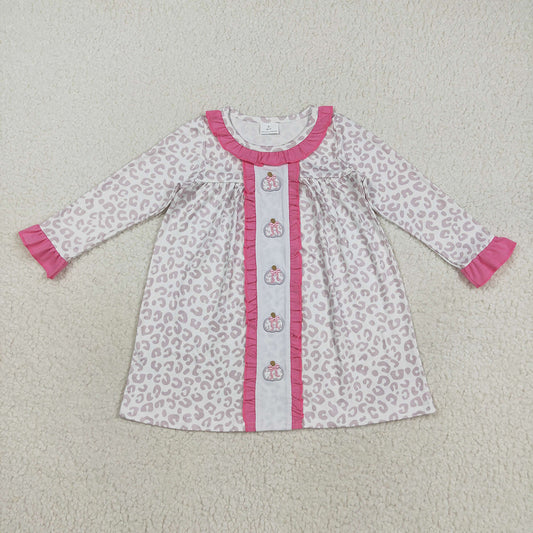 Embroidery Pumpkins Baby Girls Pink Leopard Fall Knee Length Dresses