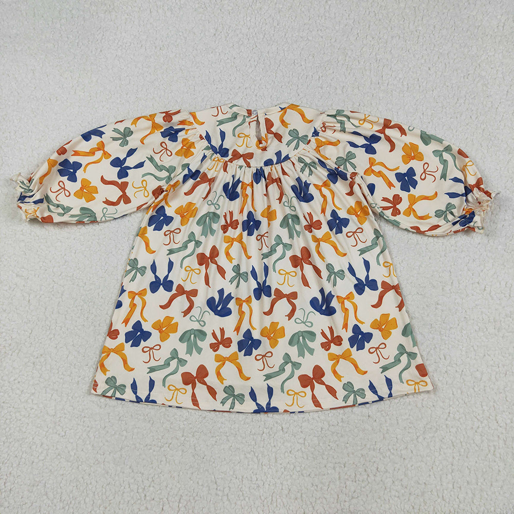 Sibling Smocked Embroidery Baby Girls Thanksgiving Thankful Colorful Bows Rompers Dresses