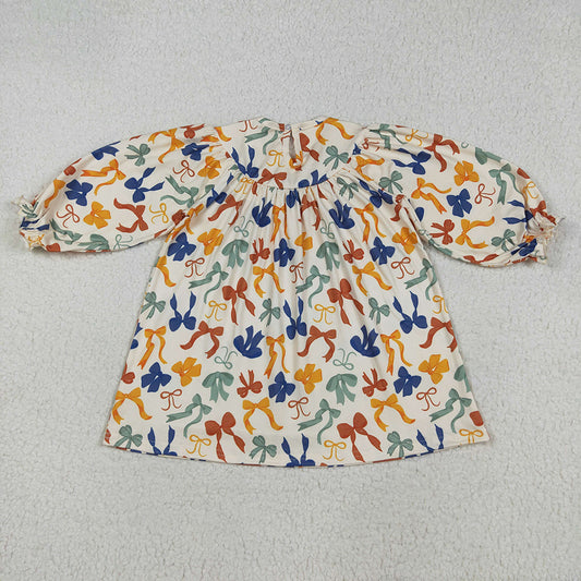 Smocked Embroidery Baby Girls Thanksgiving Thankful Colorful Bows Knee Length Dresses