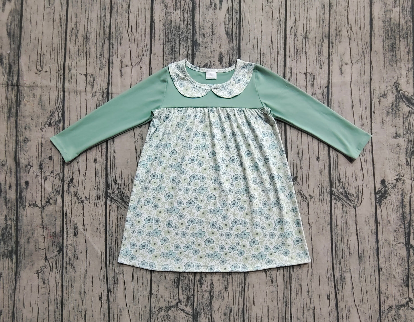 Baby Girls Green Long Sleeves Flowers Knee Length Dresses