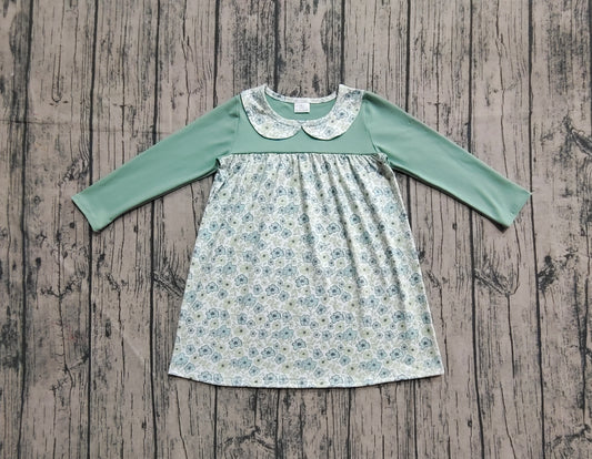 Baby Girls Green Long Sleeves Flowers Knee Length Dresses