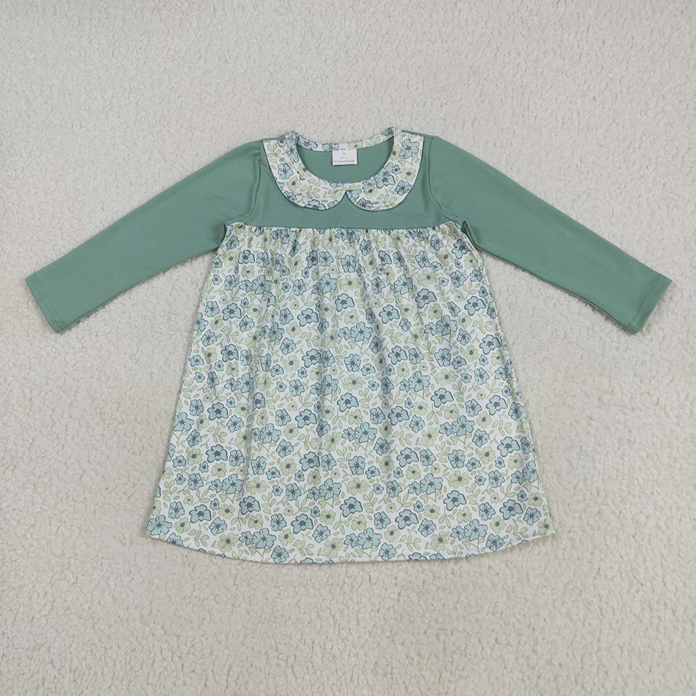 Baby Girls Green Long Sleeves Flowers Knee Length Dresses