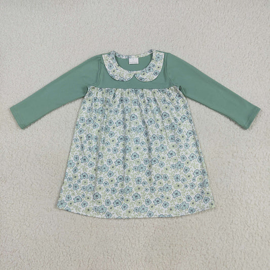 Baby Girls Green Long Sleeves Flowers Knee Length Dresses