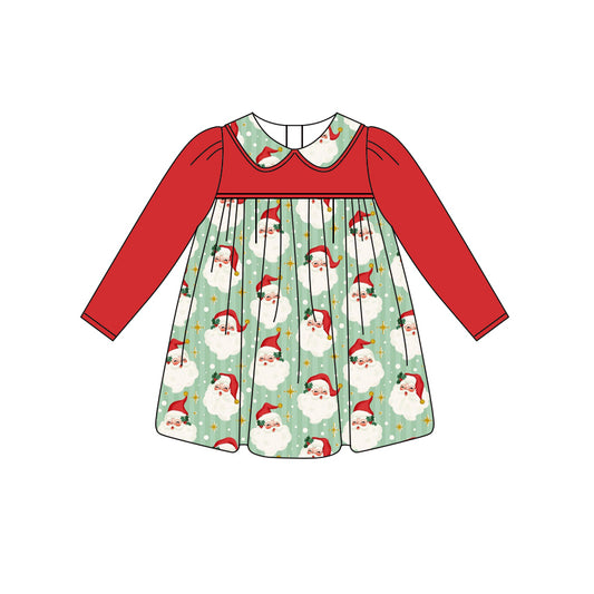 Baby Girls Red Long Sleeves Santa Stars Knee Length Dresses Preorder