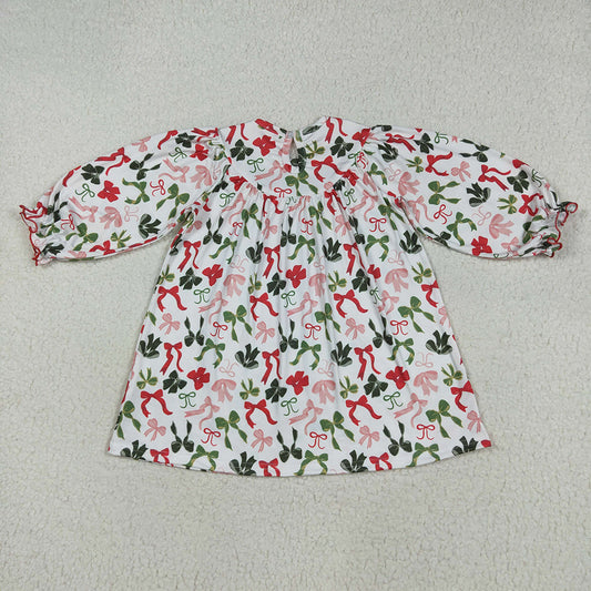 Baby Girls Smocked Embroidery Merry Christmas Colorful Bows Knee Length Dresses