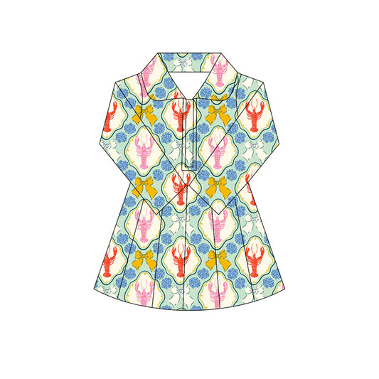 Baby Girls Long Sleeves Bows Crayfishes Plaid Zipper Knee Length Dresses Preorder