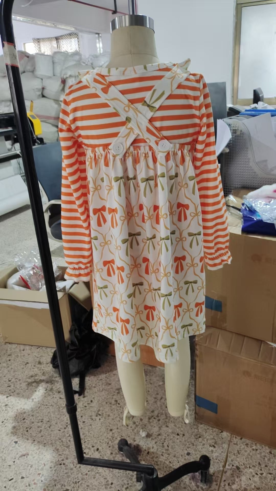 Baby Girls Stripe Bows Top Pockets Knee Length Dresses 2pcs Clothes Sets