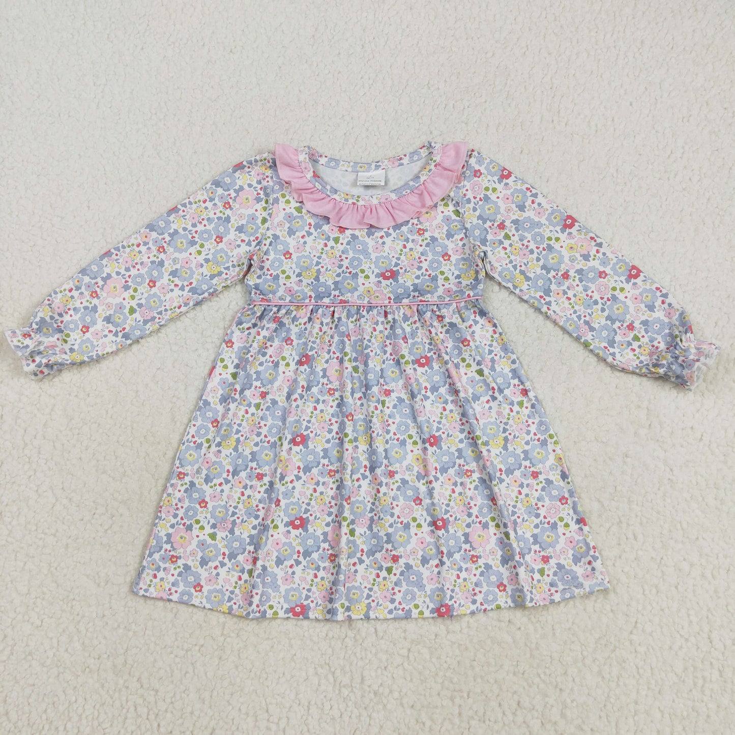 Sibling Baby Girls Flowers Plaid Long Ruffle Sleeve Knee Length Dresses