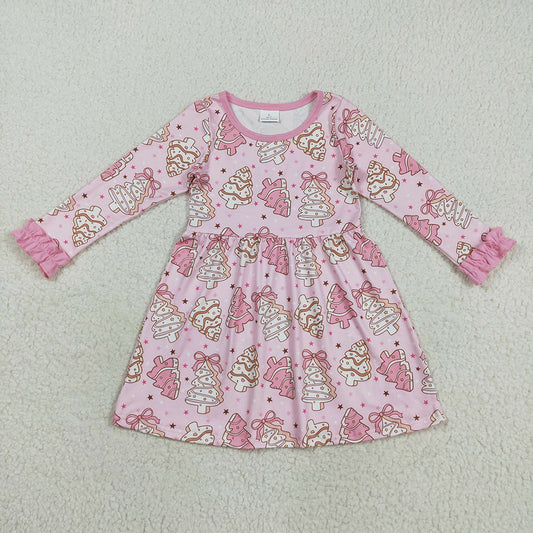 Baby Girls pink Christmas Trees Cake Knee Length Dresses