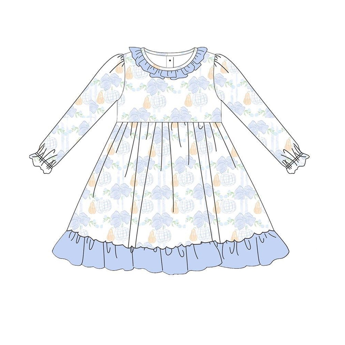 Baby Girls Pumpkins Flowers Plaid Fall Knee Length Dresses