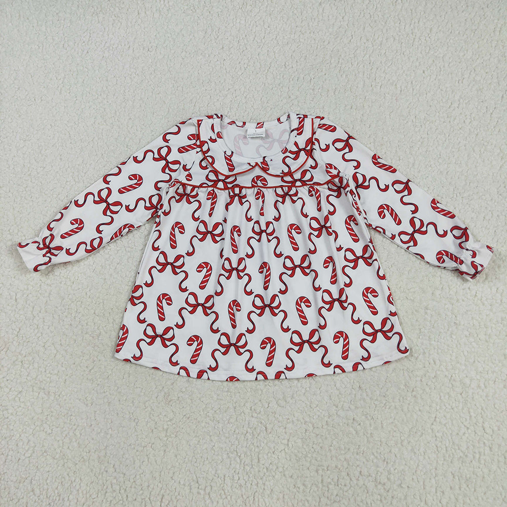 Baby Girls Christmas Red Bows Candy Cane Knee Length Dresses