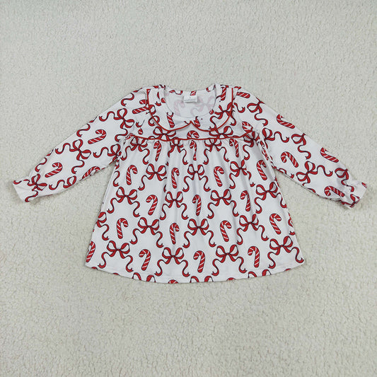Baby Girls Christmas Red Bows Candy Cane Knee Length Dresses