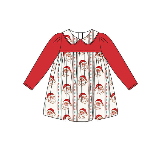 Baby Girls Red Long Sleeves Santa Stripes Knee Length Dresses Preorder