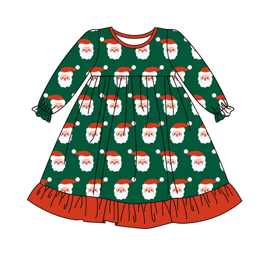 Baby Girls Green Long Sleeves Santa Plaid Ruffle Knee Length Dresses