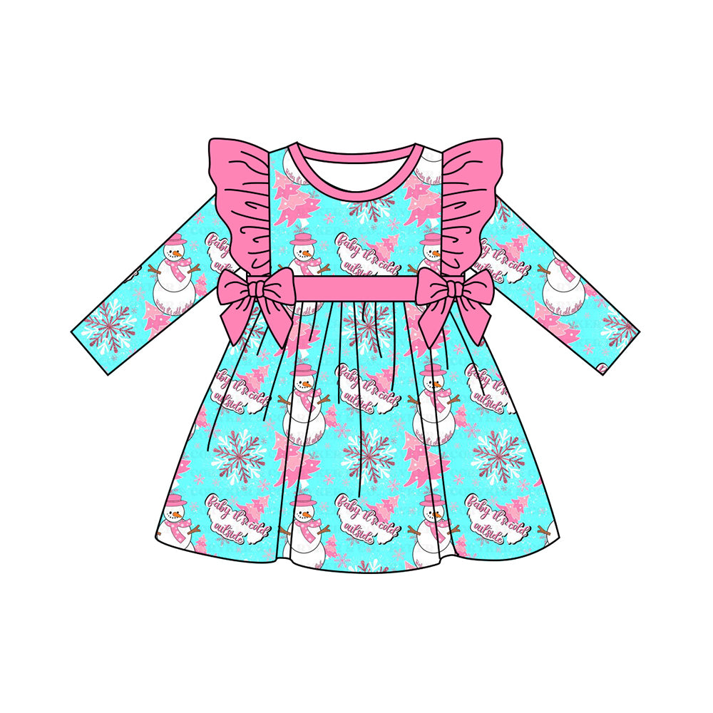 Baby Girls Long Sleeves Snowman Trees Bows Knee Length Dresses