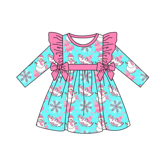 Baby Girls Long Sleeves Snowman Trees Bows Knee Length Dresses
