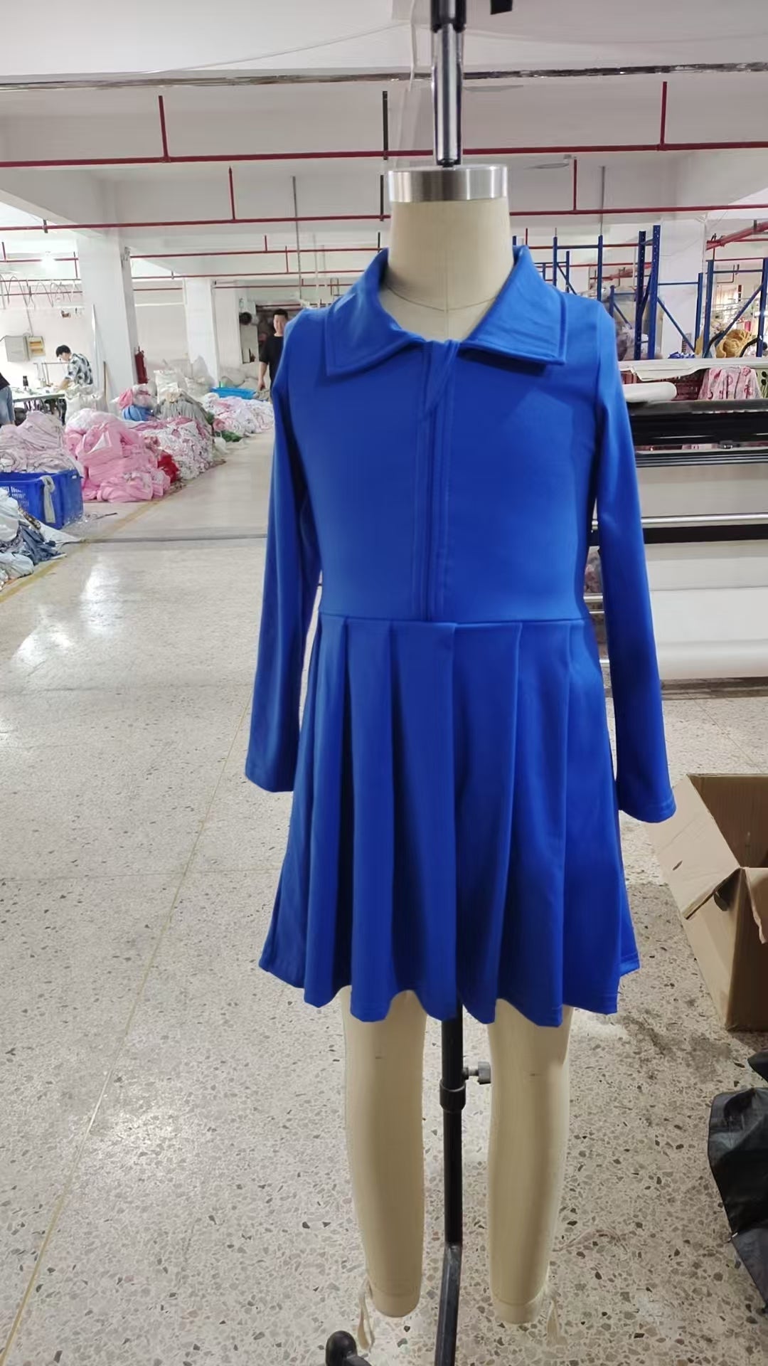 Baby Girls Hot Blue Long Sleeves Zipper Shorts Yoga Activity Knee Length Dress