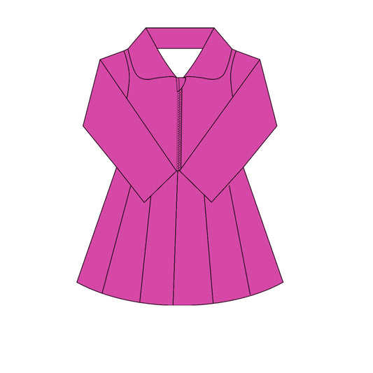 Baby Girls Hot Pink Long Sleeves Zipper Knee Length Dresses Preorder