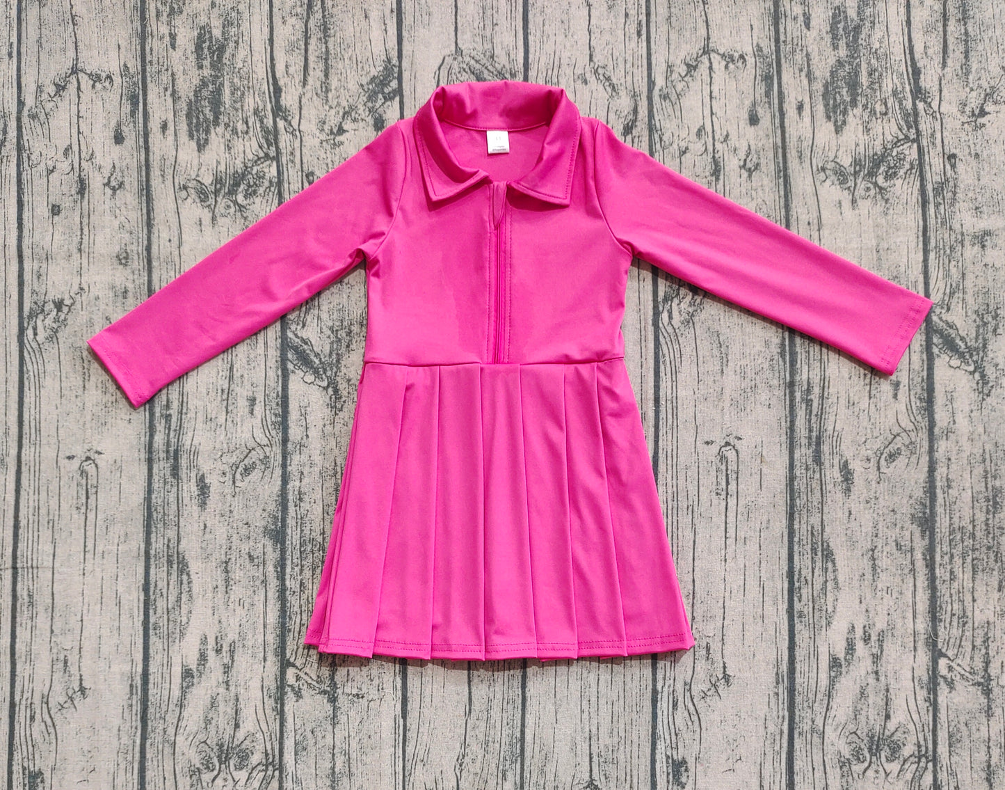 Baby Girls Hotpink Long Sleeves Zipper Yoga Pleated Knee Length Dresses
