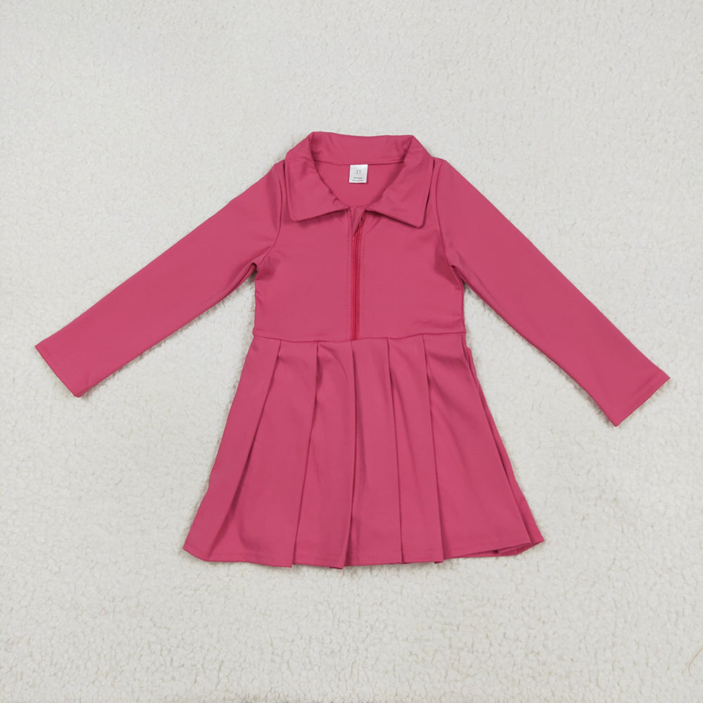 Baby Girls Hotpink Long Sleeves Zipper Yoga Pleated Knee Length Dresses