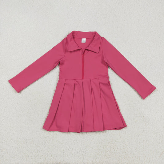 Baby Girls Hotpink Long Sleeves Zipper Yoga Pleated Knee Length Dresses