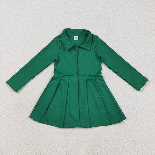 Baby Girls Green Long Sleeves Zipper Yoga Athletic Knee Length Dresses