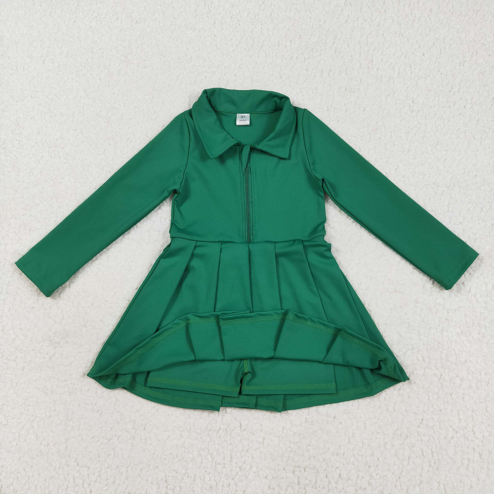 Baby Girls Green Long Sleeves Zipper Yoga Athletic Knee Length Dresses