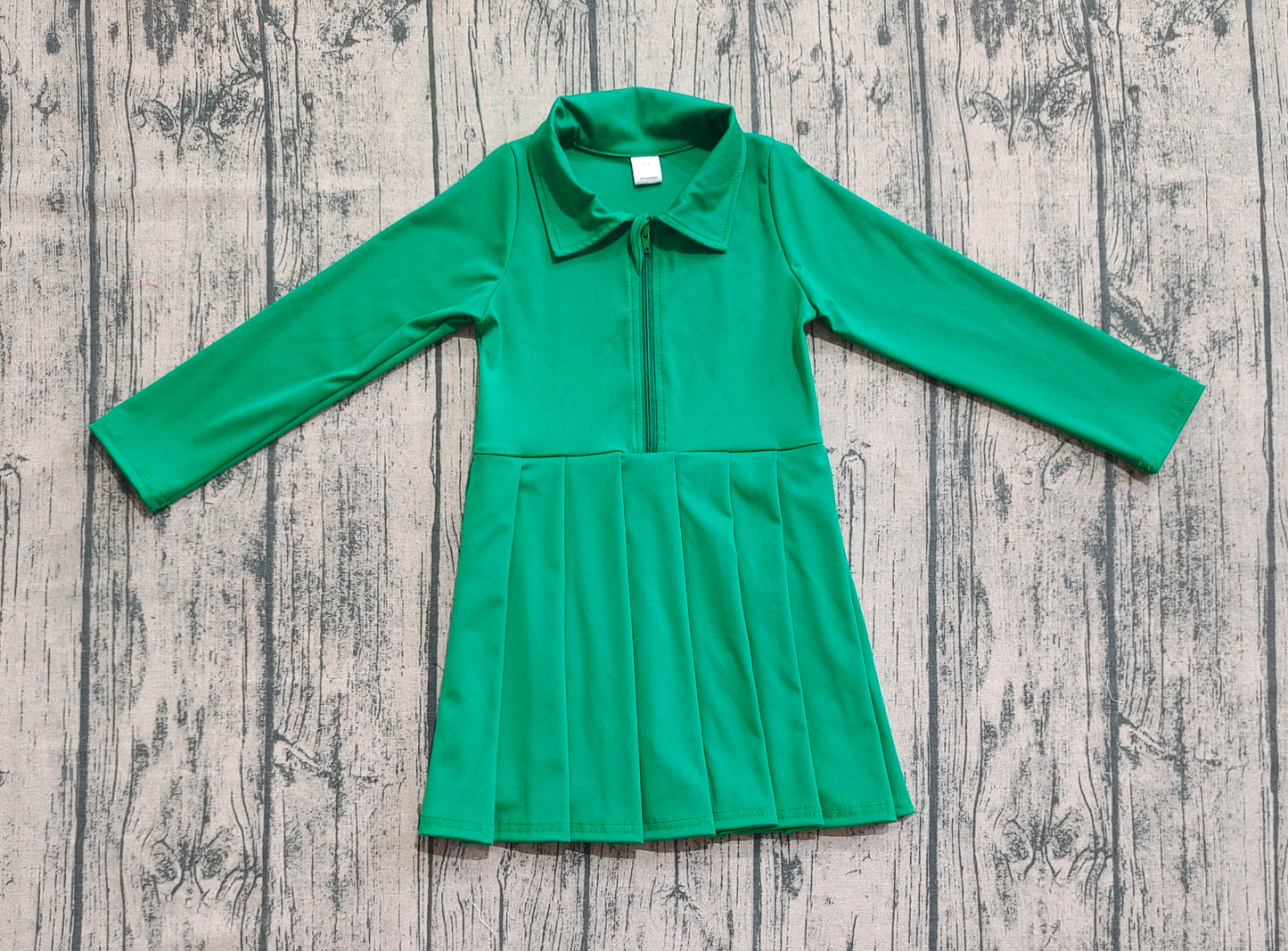 Baby Girls Green Long Sleeves Zipper Yoga Athletic Knee Length Dresses