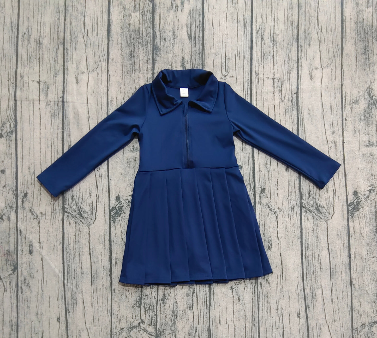 Baby Girls Navy Long Sleeves Zipper Yoga Knee Length Dresses