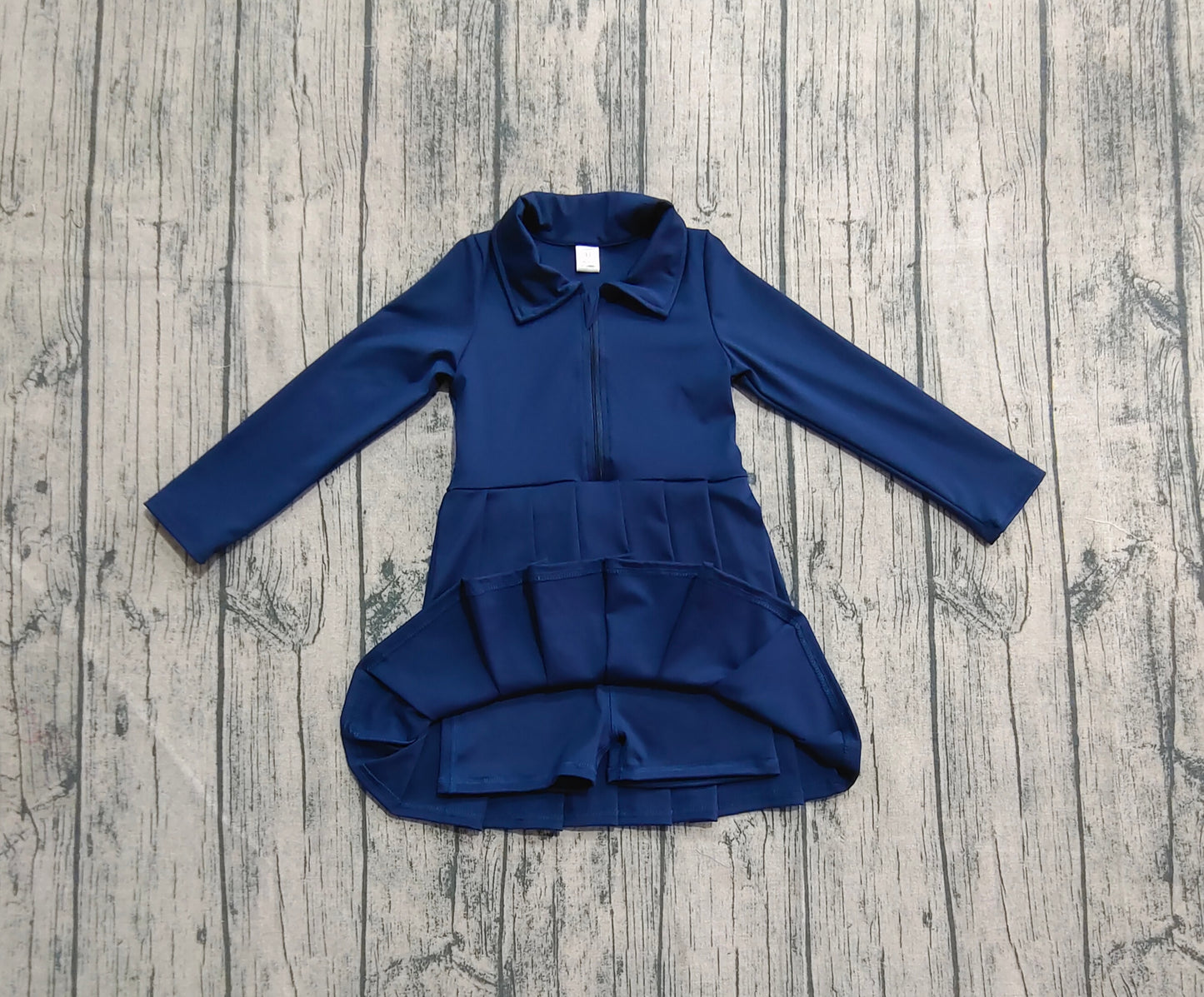 Baby Girls Navy Long Sleeves Zipper Yoga Knee Length Dresses