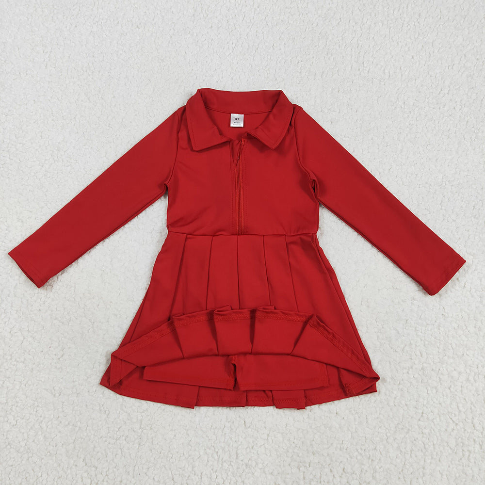 Baby Girls Yoga Red Long Sleeves Zipper Knee Length Dresses