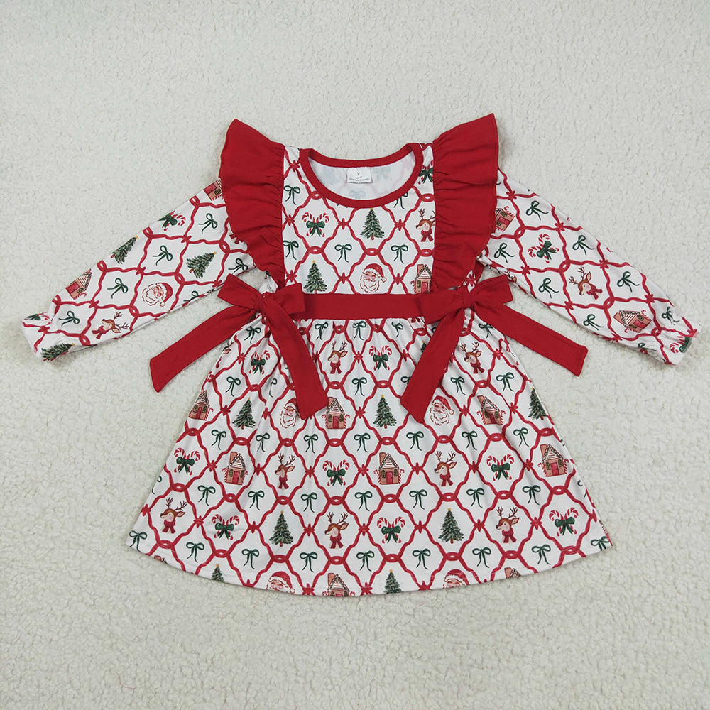 Baby Girls Christmas Deers Bows Trees Knee Length Dresses