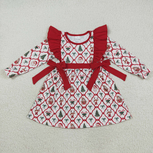 Baby Girls Christmas Deers Bows Trees Knee Length Dresses