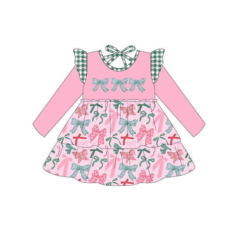 Baby Girls Long Sleeves Floral Bows Knee Length Dresses Preorder