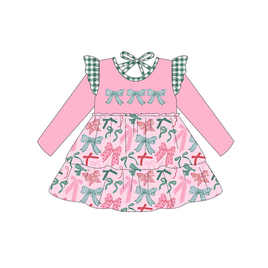 Baby Girls Long Sleeves Floral Bows Knee Length Dresses Preorder