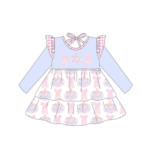 Baby Girls Long Sleeves Floral Pumpkins Bows Knee Length Dresses Preorder