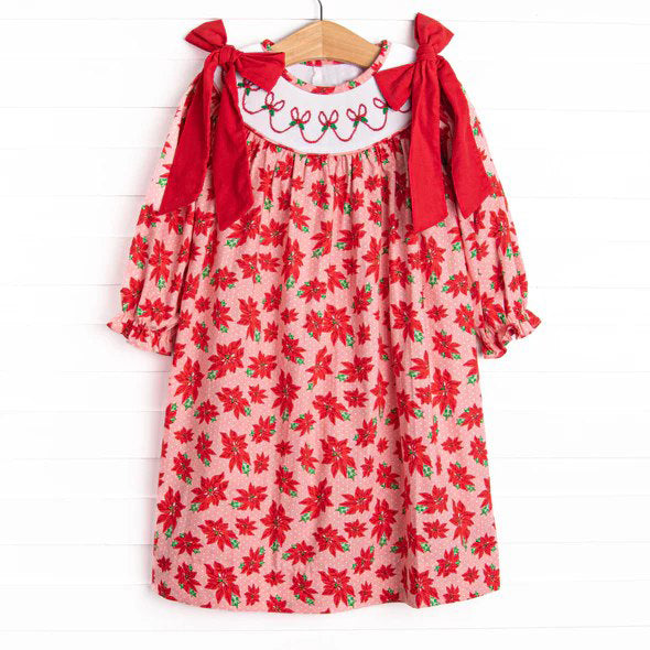Baby Girls Red Long Ruffle Sleeves Bows Holly Plaid Knee Length Dresses Preorder