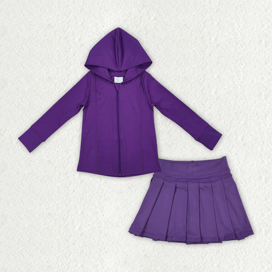 Baby Girls Purple Long Sleeves Zipper Hoodies Top Skort Yoga Sets