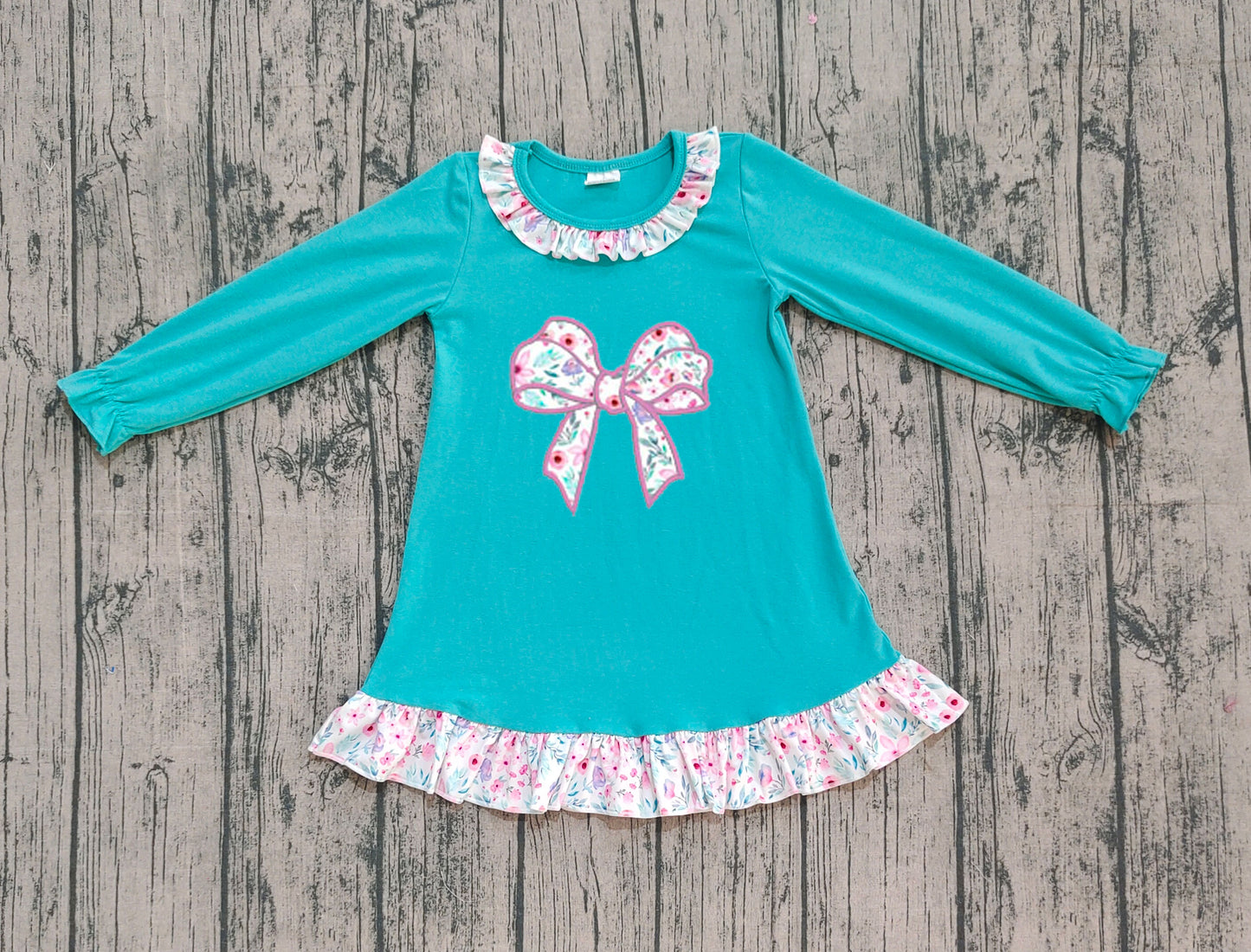 Embroidery Floral Bows Baby Girls Ruffle Knee Length Dresses