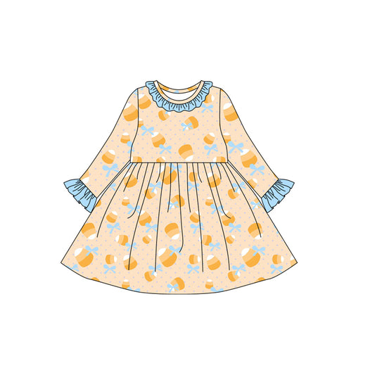 Baby Girls Long Ruffle Sleeves Bows Candy Plaid Knee Length Dresses Preorder