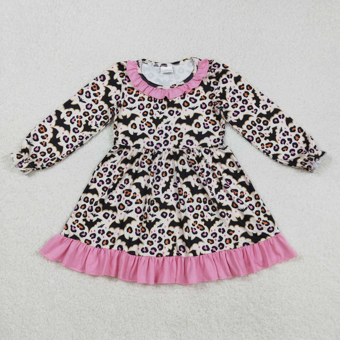 Sibling Baby Girls Bats Leopard Halloween Ruffle Knee Length Dresses Romper