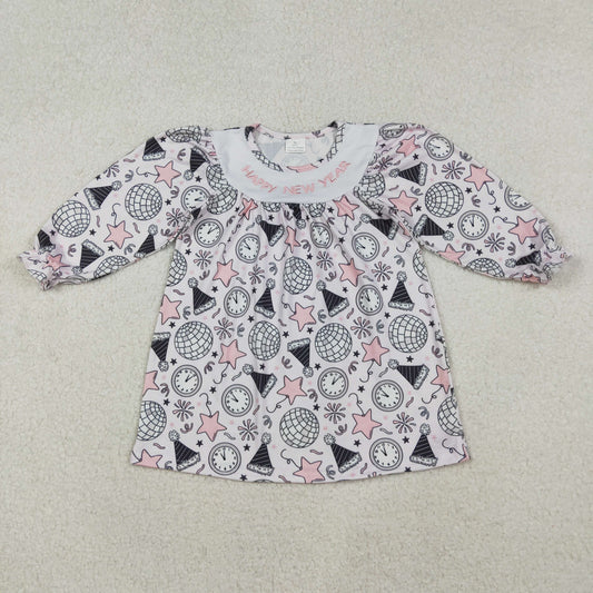 Sibling Embroidery Happy New Year Baby Girls Knee Length Dresses Ruffle Rompers