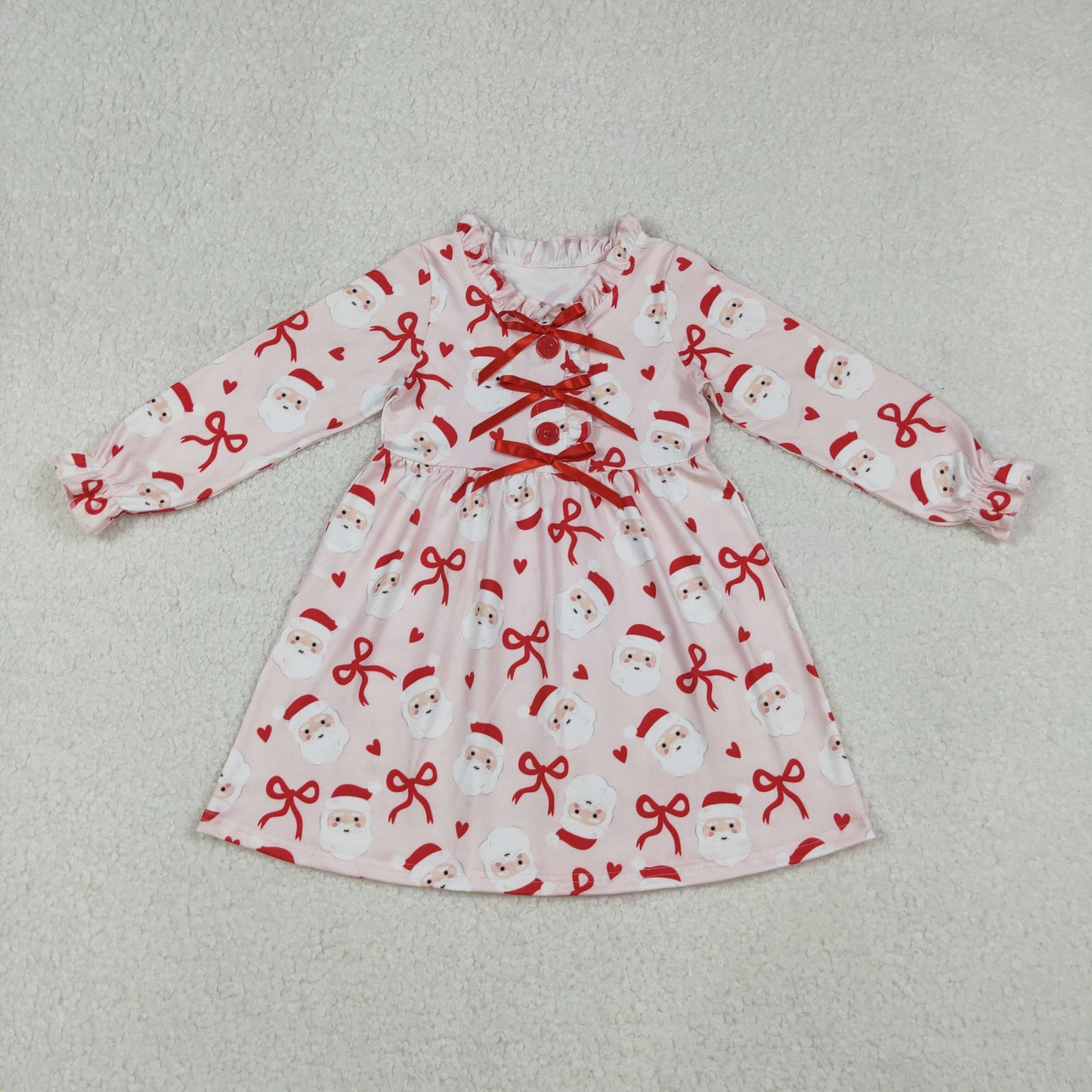 Sibling Baby Girls Bows Santa Trees Plaid Christmas Ruffle Knee Length Dresses