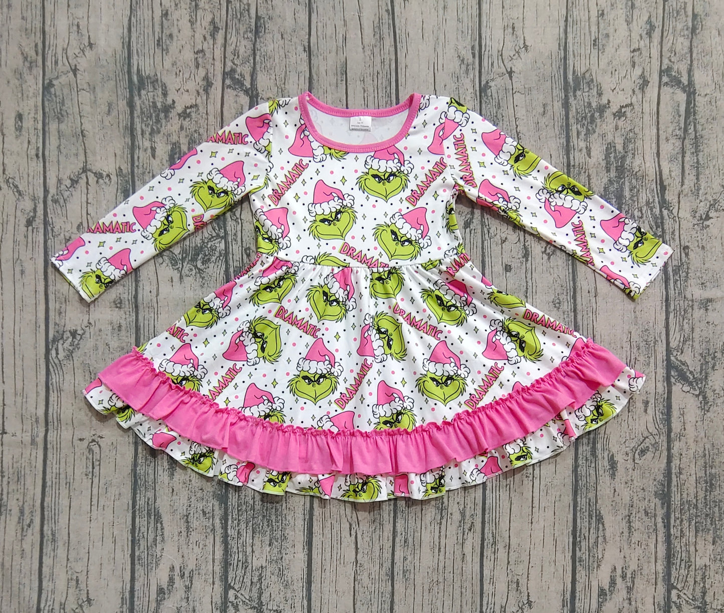 Baby Girls Christmas Green Face Stars Plaid Ruffle Knee Length Dresses