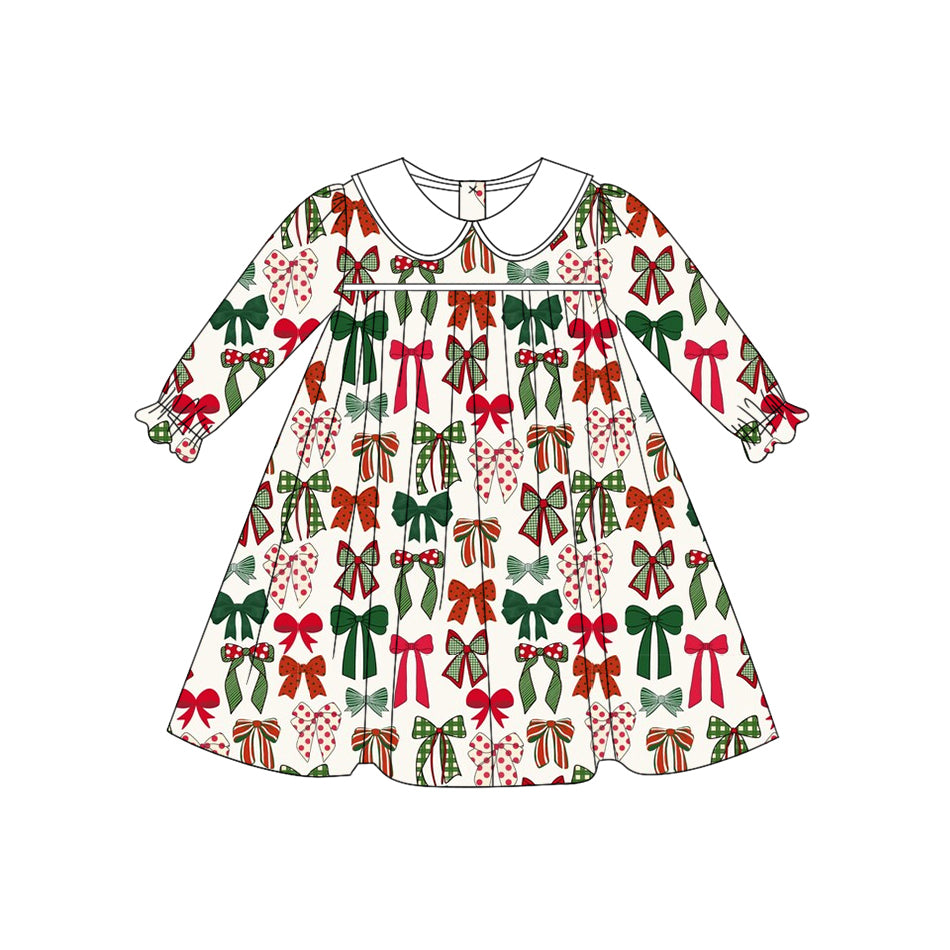 Baby Girls Green Red Bows Plaid Christmas Knee Length Dresses Preorder