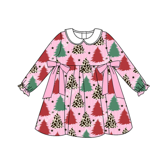 Baby Girls Green Red Christmas Trees Stars Knee Length Dresses Preorder