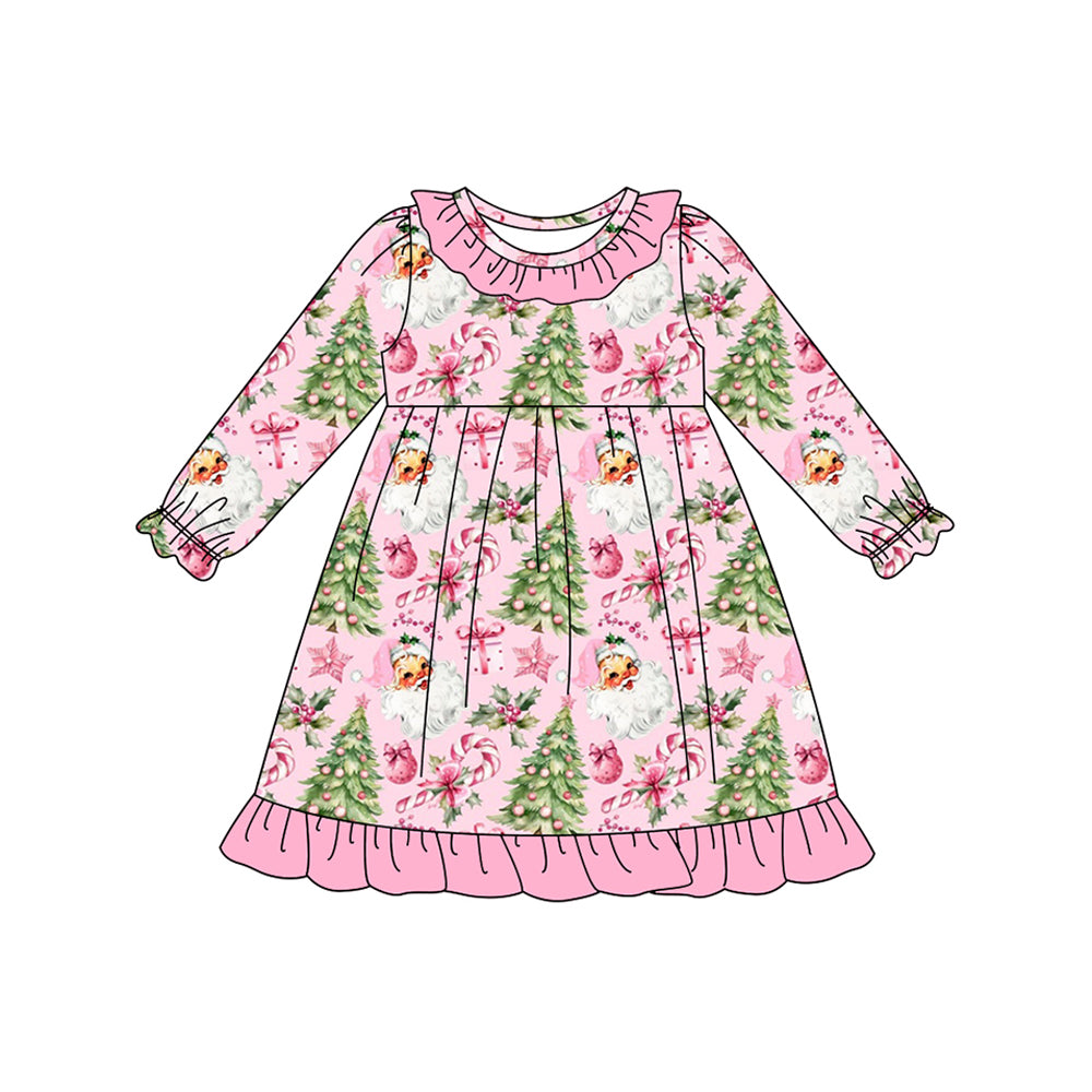 Baby Girls Christmas Trees Santa Ruffle Knee Length Dresses Preorder