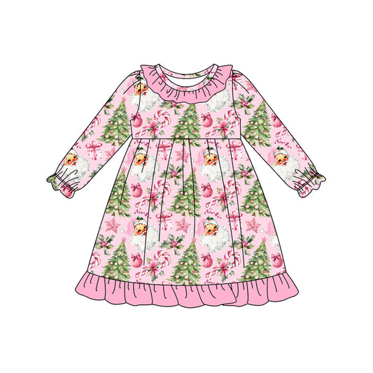 Baby Girls Christmas Trees Santa Ruffle Knee Length Dresses Preorder