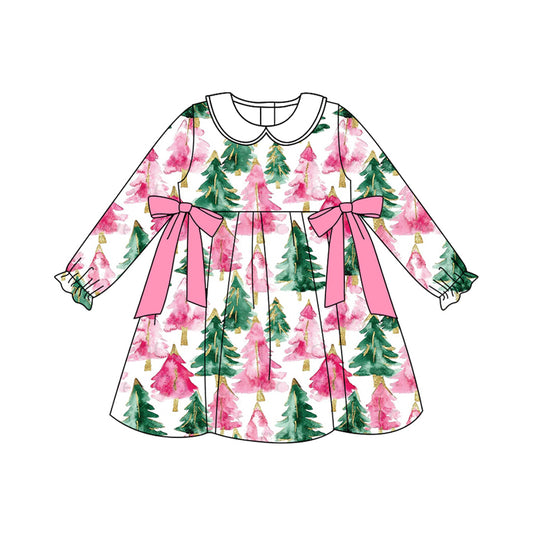 Baby Girls Christmas Trees Plaid Ruffle Knee Length Dresses Preorder